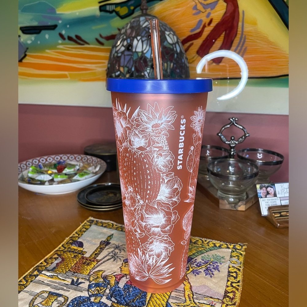 Starbucks Matte Coral Floral Cactus 24oz Cold Venti Tumbler Cup Rare 2018